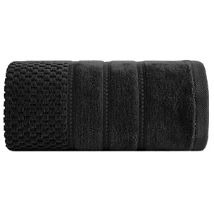 Ręcznik kąpielowy 50x90 cm bawełniany kolor czarny z ozdobną bordiurą w paseczki 500 g/m2 ADORE Eurofirany