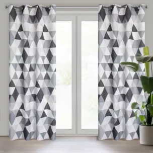 Zasłona białao, stalowa z geometrycznym wzorem 140x250 cm przelotka ADINA Eurofirany