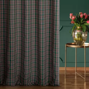 Zasłona szyta na przelotkach zielono granatowa z delikatnej tkaniny w kratkę