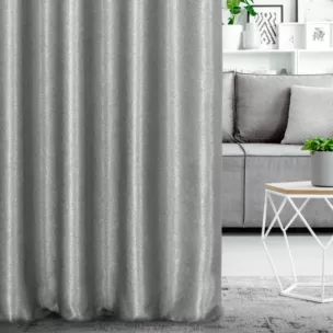 Zasłona szyta na taśmie 8 cm popielata z gładkiej, zaciemniającej tkaniny z wyraźnym splotem