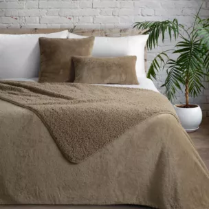 Narzuta dwustronna z przyjemnego futerka i tkaniny barankowej beżowa 170x210 cm NINA Eurofirany Premium