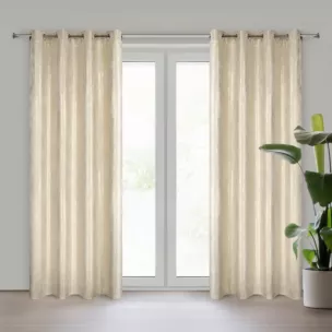 Zasłona kremowo, szampańska zdobiona lśniącym nadrukiem z welwetowej tkaniny 140x250 cm przelotka EMILA Eurofirany