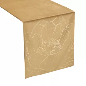Bieżnik na stół miodowo, złocisty 35x220 cm welwetowy BLINK 13 z dużym wzorem lilii wodnej