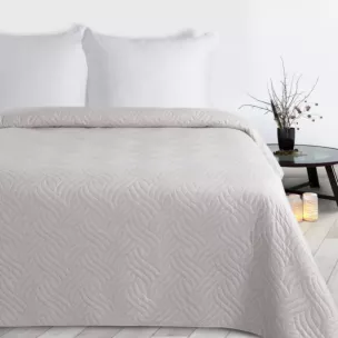 Narzuta imitująca len beżowa 200x220 cm pikowana metodą hot press w geometryczny wzór  LEN Design 91 Eurofirany