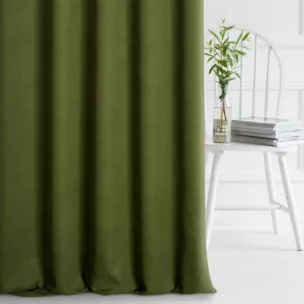 Zasłona szyta na flexach DORA - HIT oliwkowa z miękkiej tkaniny o welurowej strukturze
