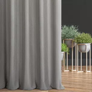 Zasłona szyta na flexach srebrna z tkaniny w drobny dwukolorowy przeplatany wzór