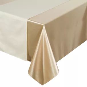 Komplet obrus + bieżnik beżowo, kremowy 140x300 cm o satynowym połysku - GLAMO Eurofirany