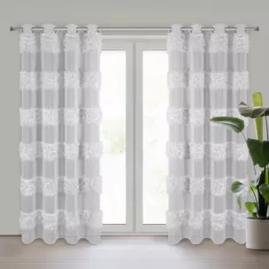 Firana srebrna z etaminy zdobiona moherową nicią 140x250 cm przelotka MARGARET Eurofirany