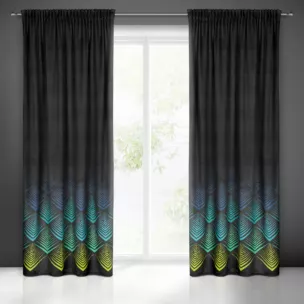 Zasłona czarno, turkusowa z wzorem geometrycznym z tkaniny welwetowej 140x270 cm taśma ANGELINA Eurofirany