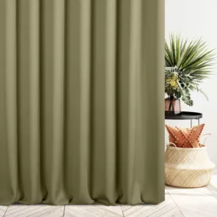 Zasłona szyta na taśmie fala ciemnooliwkowa z tkaniny o naturalnym splocie z efektem melanżu