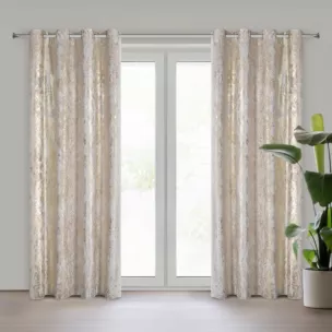 Zasłona kremowo, szampańska z przecieranym nadrukiem, welwetowa 135x250 cm przelotka SOFI Eurofirany