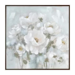 Obraz kremowo, błękitny ręcznie malowany w bukiet subtelnych kwiatów na płótnie 80x80 cm Eurofirany