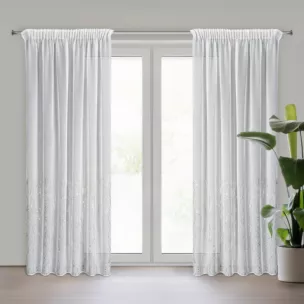 Firana biało, srebrna zdobiona nadrukiem marmurka 140x270 cm taśma MELIA Eurofirany