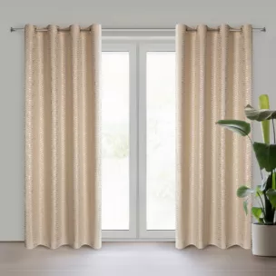 Zasłona beżowo, szampańska zdobiona nadrukiem geometrycznym 140x250 cm przelotka SEMI Eurofirany