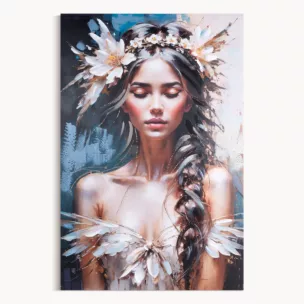 Obraz postaci beżowo, granatowy ręcznie malowany na płótnie w stylu boho 80x120 cm Eurofirany