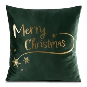 Poszewka na poduszkę 45x45 cm welwetowa zdobiona złotym nadrukiem zielono, złota JOY Eurofirany