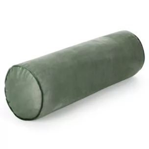 Poduszka dekoracyjna wałek 45 x 15 cm welwetowa oliwkowa zdobiony kontrastującą lamówką GAJA Eurofirany