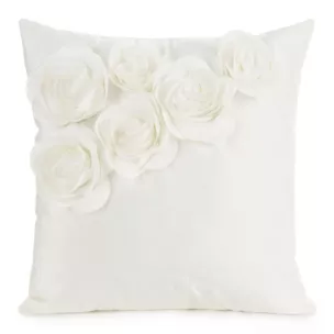 Poszewka na poduszkę 45 x 45 cm welwetowa kolor kremowy zdobiona aplikacja w róże Eurofirany