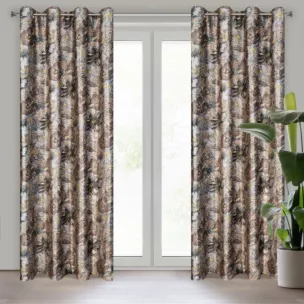 Zasłona stalowo, brązowa w kwiaty z welwetu 140x250 cm przelotka DIANA Eurofirany