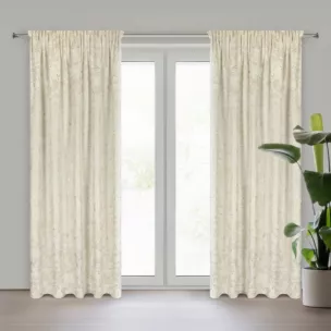 Zasłona kremowa zdobiona błyszczącym nadrukiem liści, welwetowa 140x270 cm taśma FELIS  Eurofirany