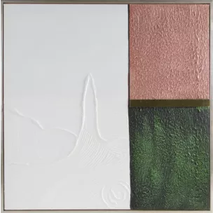 Geometryczny obraz ręcznie malowany na płótnie w pastelowych kolorach z dodatkiem złota oprawiony w ramę Eurofirany