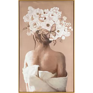 Obraz ręcznie malowany na płótnie kobieta w nakryciu głowy z kwiatów