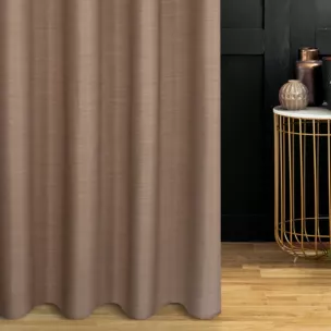 Zasłona szyta na flexach jasnobrązowa z miękkiej tkaniny o naturalnym splocie w stylu ekologicznym