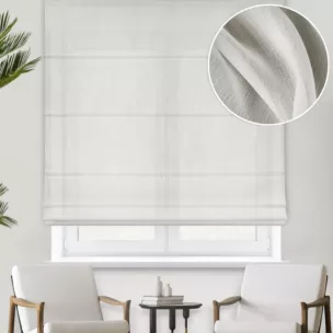 Roleta rzymska naturalna z gładkiej i delikatnej tkaniny typu KREPA, wykończona obciążnikiem