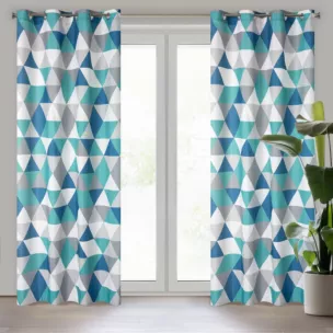 Zasłona biało, turkusowa z geometrycznym wzorem 140x250 cm przelotka ADINA Eurofirany