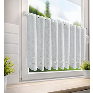 Tkanina firanowa zazdrostka z etaminy zdobiona haftowanymi kwiatami Eurofirany