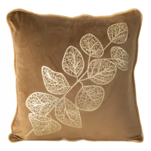 Poszewka dekoracyjna miodowa POPLA z welwetu ze złotymi listkami 45x45 cm Eurofirany