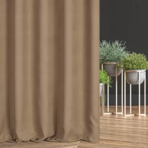 Zasłona szyta na taśmie 5 cm ciemnobeżowa z miękkiej, matowej tkaniny w drobny geometryczny wzór