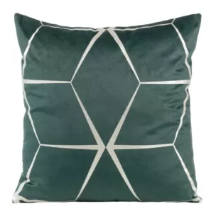 Poszewka na poduszkę 45x45 cm welwetowa z srebrnym nadrukiem geometrycznym ciemnomiętowa BLINK 28 Eurofirany