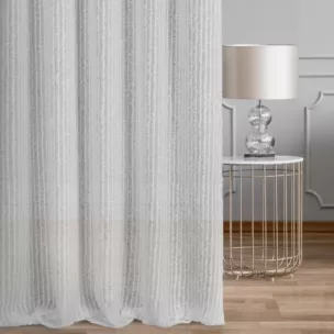 Zasłona szyta na taśmie fala biała z tkaniny z aplikacją i haftem