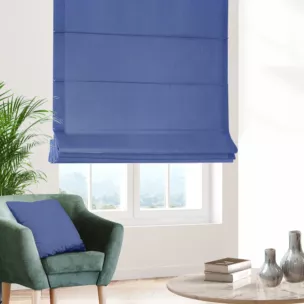 Roleta rzymska STYLE granatowa o naturalnym charakterze, z widocznym, ozdobnym splotem