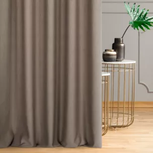 Zasłona szyta na taśmie 5 cm brązowa z miękkiej, matowej tkaniny w stylu eko o naturalnym splocie