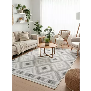 Dywan 50x80 cm beżowy zdobiony przestrzennym wzorem  geometrycznym DIDAR3  Eurofirany