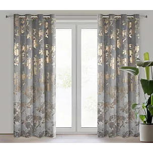 Zasłona gotowa welwetowa CELIA z nadrukiem kwiatów 140x250 przelotka Eurofirany