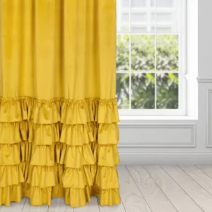 Zasłona musztardowa z welwetu zdobiona falbanami 140x250 cm taśma CHARLOTTE Eurofirany