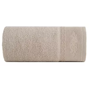 Ręcznik do rąk 30x50 cm bawełniany kolor beżowy z koronką oraz subtelnym haftem 500 g/m2 SISI Eurofirany