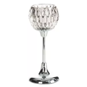 Świecznik dekoracyjny srebrno, grafitowy ze szlanym tłoczonym kielichem  średnica 11x27 cm SALMA  Eurofirany