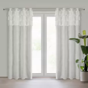 Zasłona biała zdobiona falbanami z moherowej tkaniny 140x250 cm przelotka AGIS Eurofirany