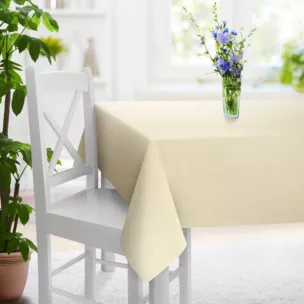 Obrus szyty kremowy z tkaniny o naturalnym splocie w stylu eko