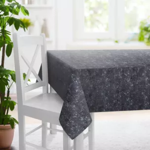 Obrus szyty grafitowy miękka tkanina welwetowa, ze złotym marmurowym nadrukiem
