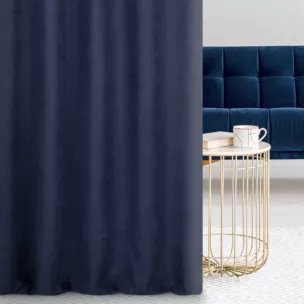 Zasłona szyta na flexach granatowa z miękkiej, matowej tkaniny w drobny geometryczny wzór