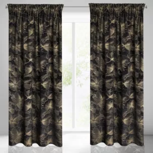 Zasłona czarna z błyszczącego welwetu w złote kwiaty 140x300 cm taśma - STELLA Eurofirany