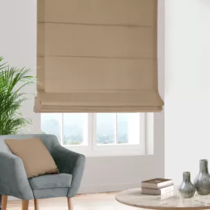 Roleta rzymska ciemnobeżowa z miękkiej tkaniny welwetowej