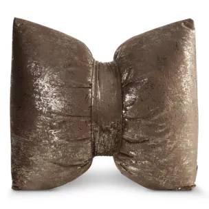 Poduszka 45x55 cm welwetowa kolor brązowy w kształcie kokardy z przecieranym lśniącym nadrukiem KODARDA 1 Eurofirany