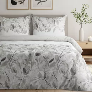 Pościel 140x200 cm satyna bawełniana kolor srebrno, biały z wzorem roślinnym SPRING 63 Eurofirany