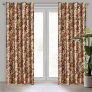 Zasłona rudo, stalowa w kwiaty z welwetu 140x250 cm przelotka DIANA Eurofirany